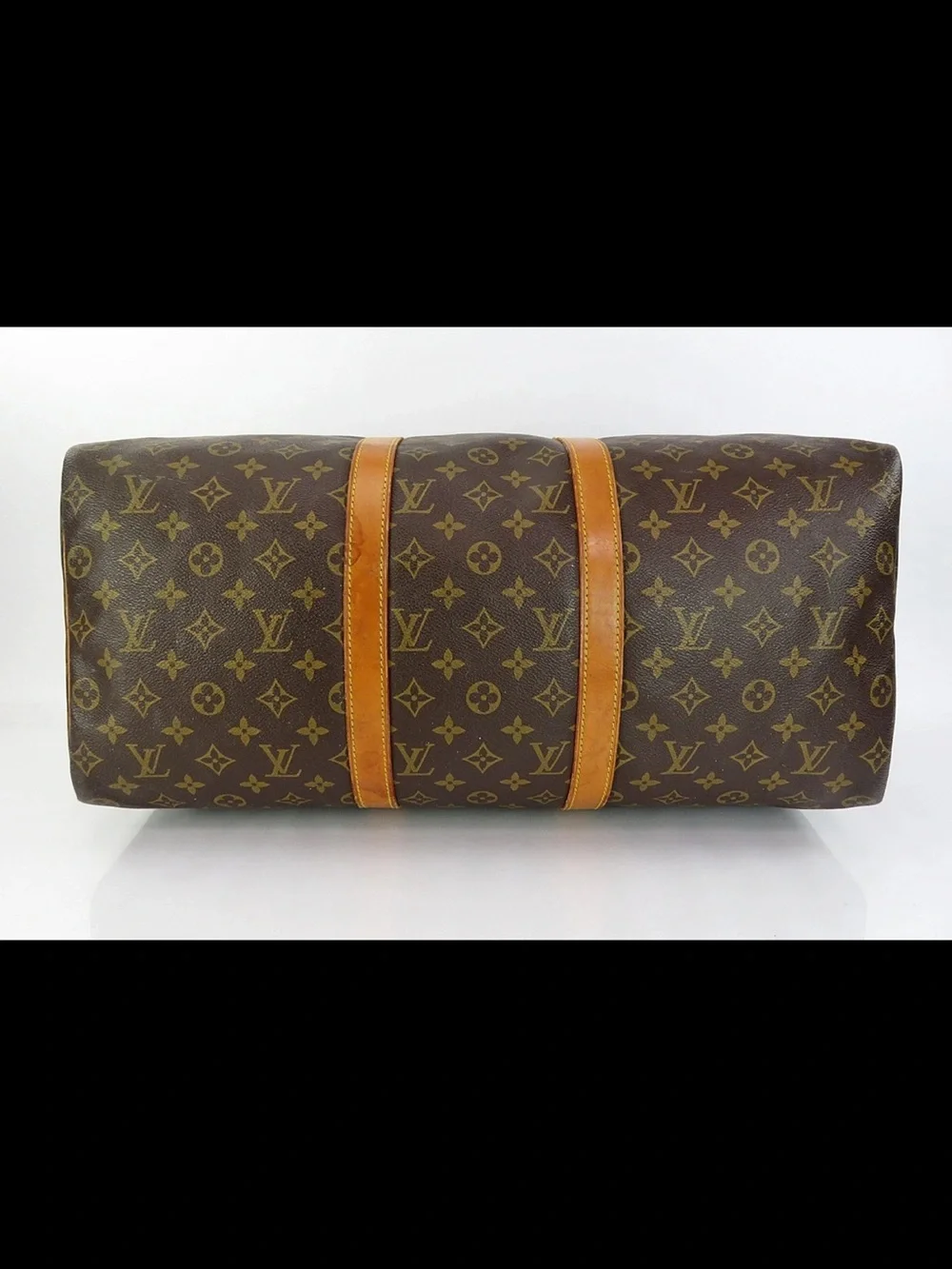 Louis Vuitton Brown Monogram Keepall Duffel with Tan Leather Trim